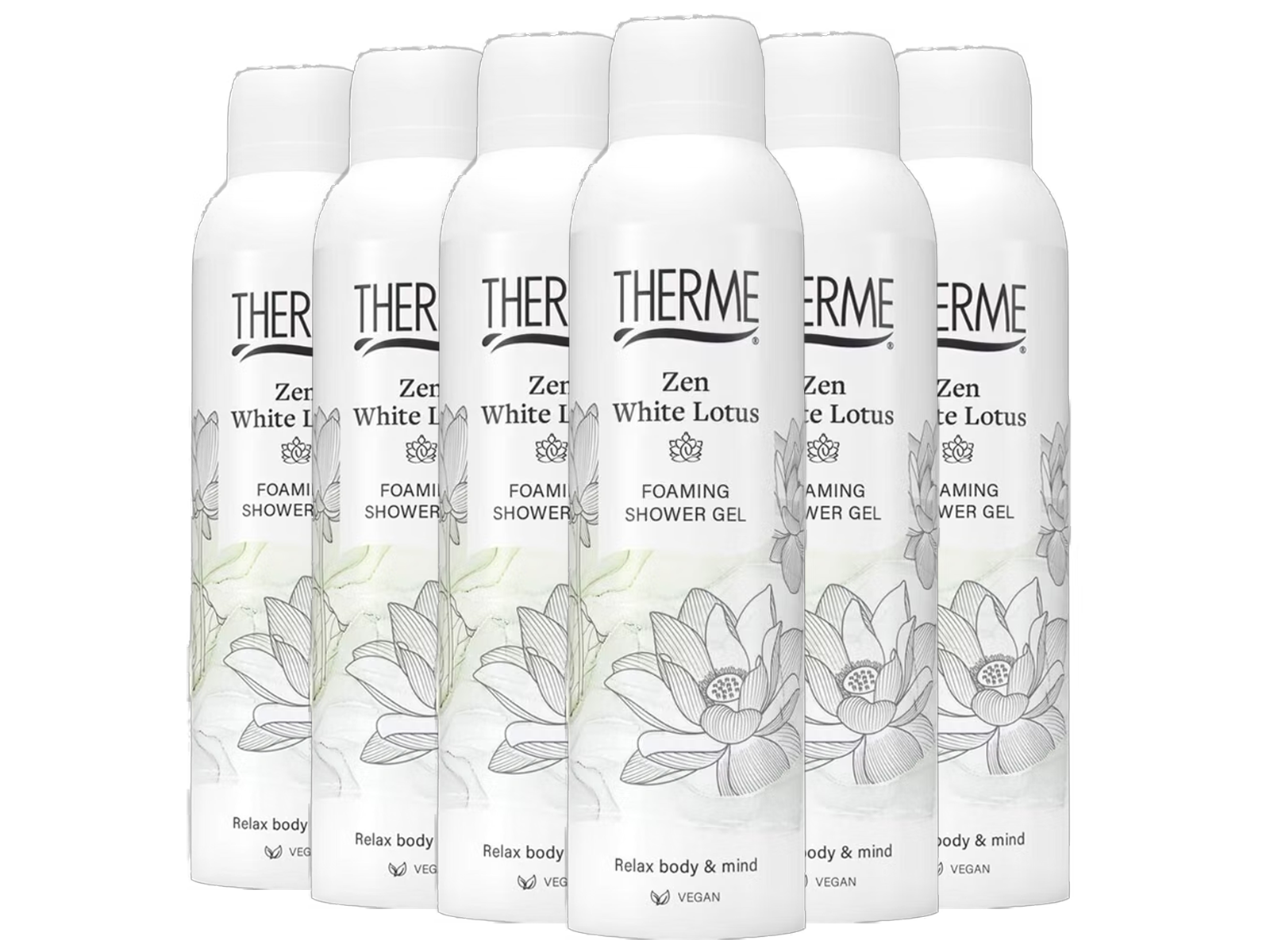 6x Therme Zen White Lotus Foaming Shower Gel, 150 ml