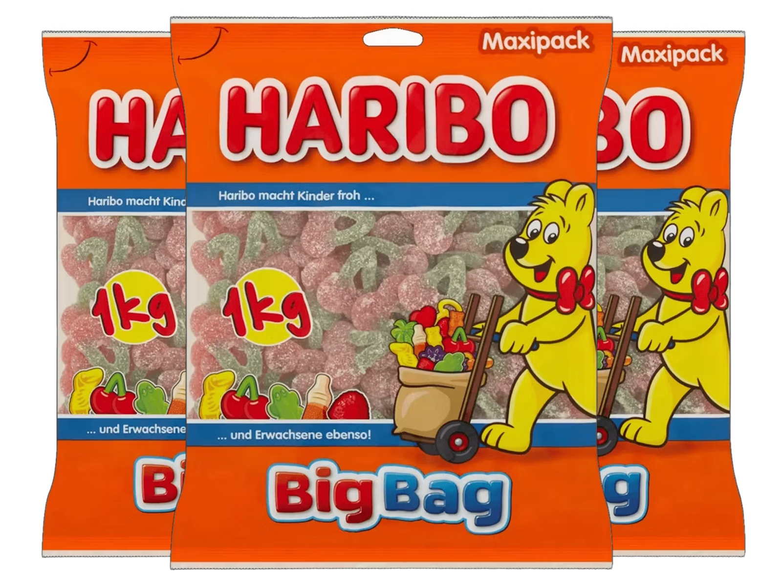 3x Haribo Happy Cherries Fizz Candies, 1 kg