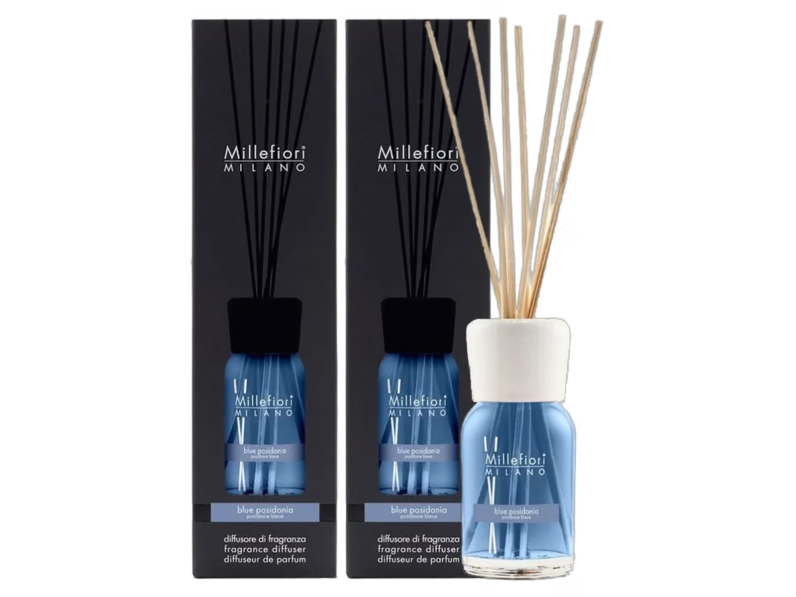2x Bâtonnets parfumés Millefiori Milano, Blue Posidonia, 250 ml