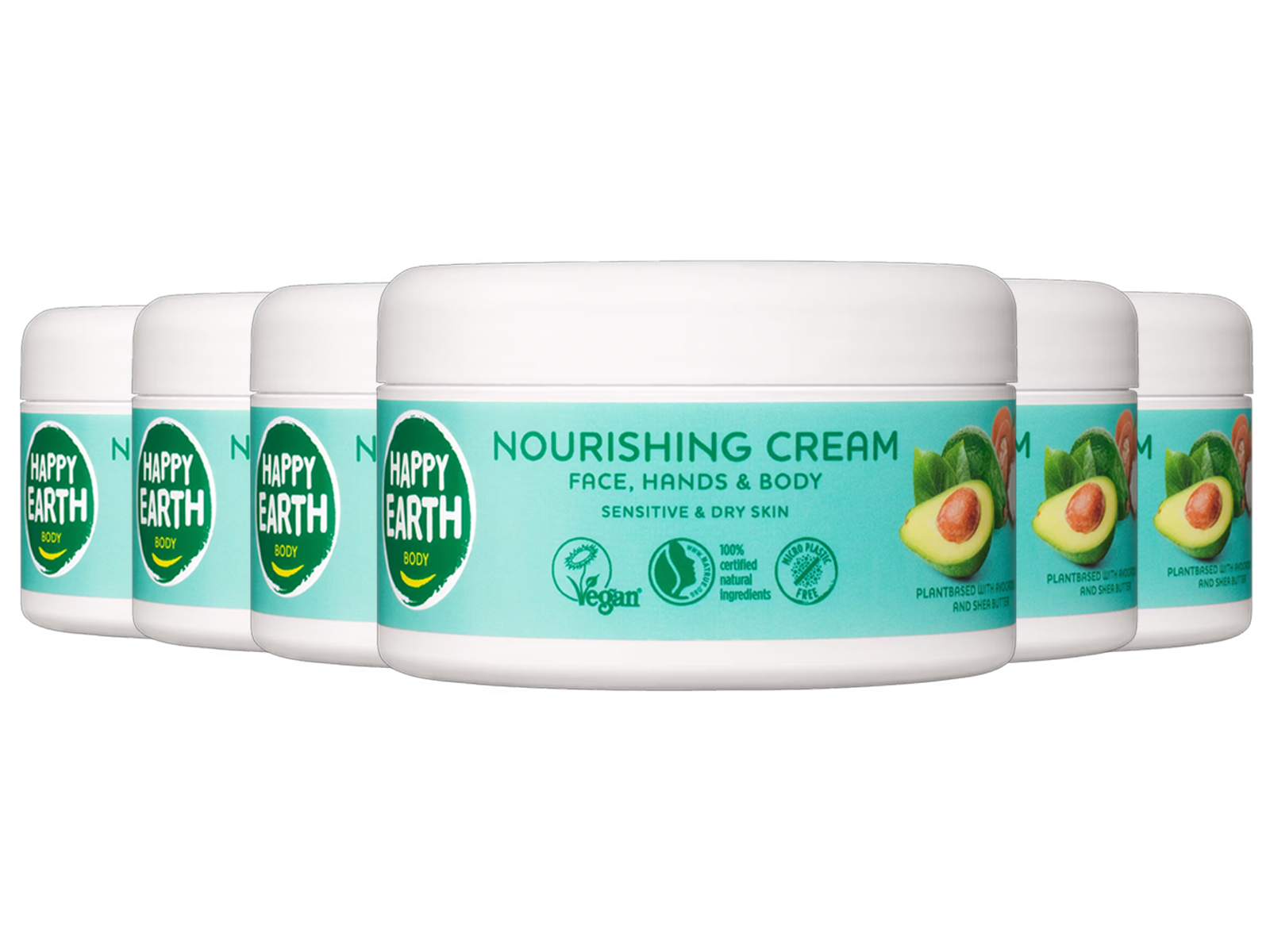 6x Happy Earth crème nourrissante pour le corps, 200 ml