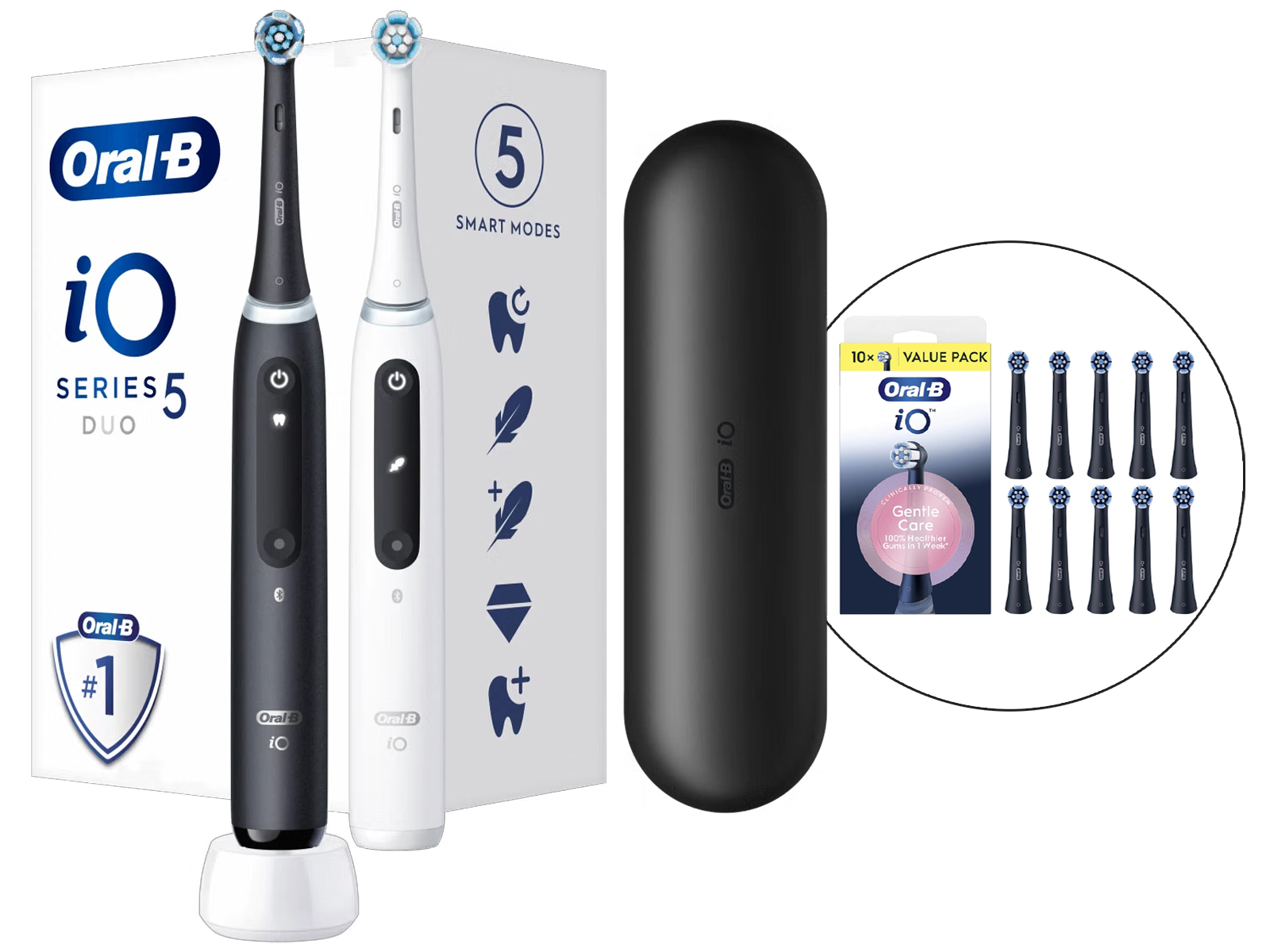2x Oral-B iO 5 + 10 Gentle Care Aufsatzbürsten