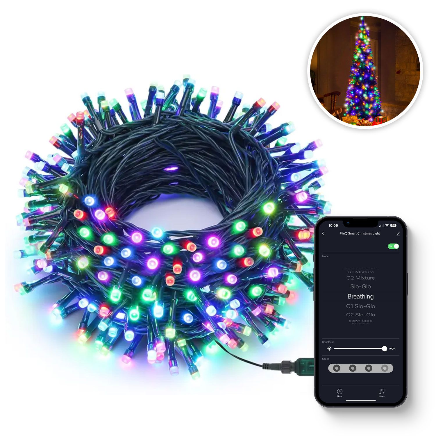 FlinQ Smarte Lichterkette, RGB, 200 LEDs, 23 m