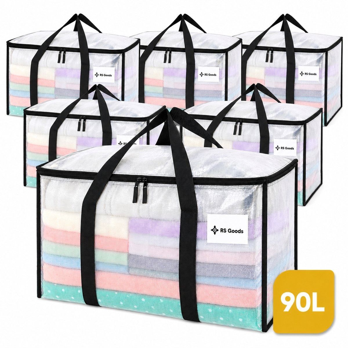 6x RS Goods Opbergtas met Rits, 90 L