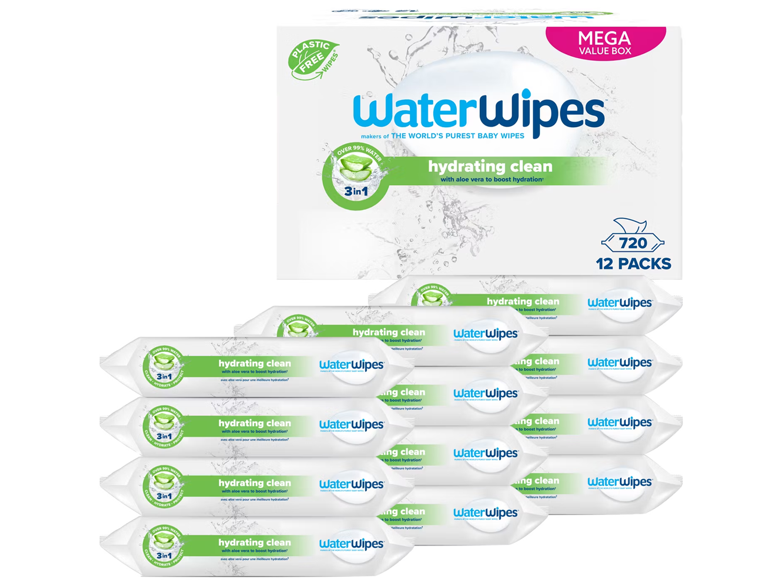 12x WaterWipes lingettes humides, 60 PIÈCES, 720 lingettes