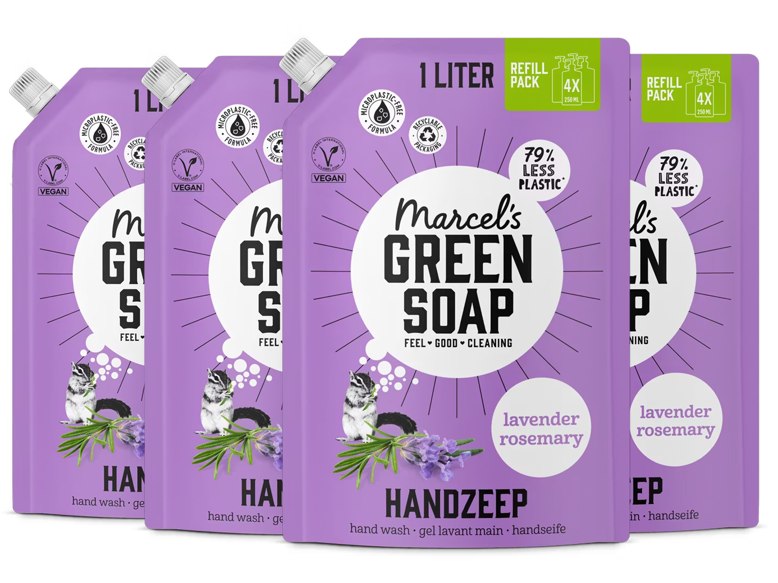 4x Marcel’s Green Soap Handseife Refill Lavender Rosemary, 1 L