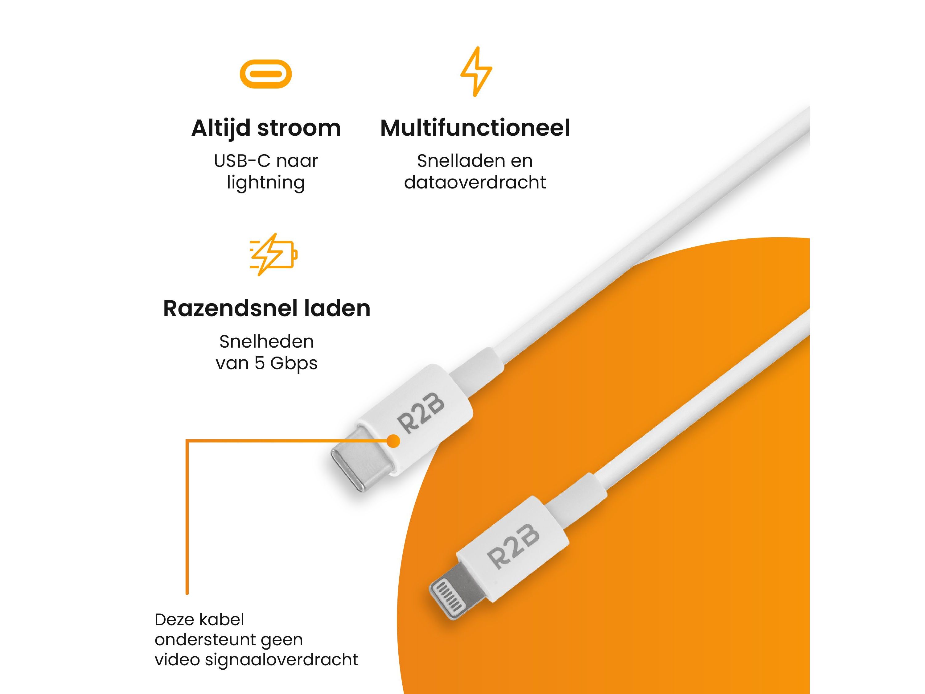 2x R2B USB-C naar Lightning Kabel | 1 m Aanbieding - iBOOD