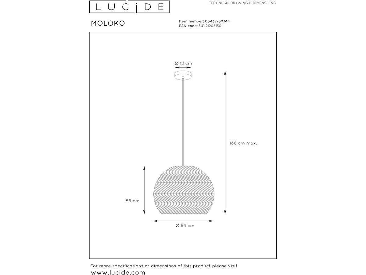 lucide-moloko-hanglamp-65-cm